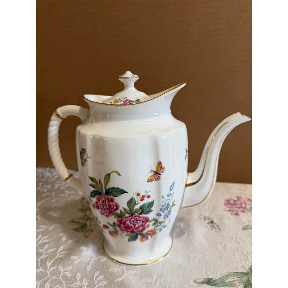 Royal Crown Derby Days Coffee Pot Bone China Floral Butterfly Gold Trim A.1308